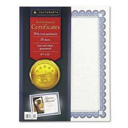 Southworth Company Refill Foil Enhanced Certificates, Silver Foil on Ivory Parchment, 15/Pack