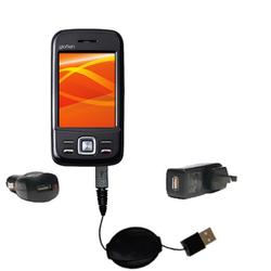 Gomadic Retractable USB Hot Sync Compact Kit with Car & Wall Charger for the ETEN M750 - Brand w/ Ti