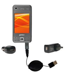 Gomadic Retractable USB Hot Sync Compact Kit with Car & Wall Charger for the ETEN M800 - Brand w/ Ti