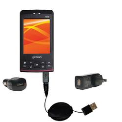 Gomadic Retractable USB Hot Sync Compact Kit with Car & Wall Charger for the ETEN X600 - Brand w/ Ti