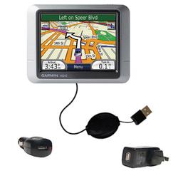 Gomadic Retractable USB Hot Sync Compact Kit with Car & Wall Charger for the Garmin Nuvi 270 - Brand