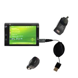 Gomadic Retractable USB Hot Sync Compact Kit with Car & Wall Charger for the HTC Advantage - Brand w