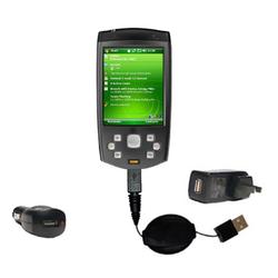 Gomadic Retractable USB Hot Sync Compact Kit with Car & Wall Charger for the HTC P6500 - Brand w/ Ti