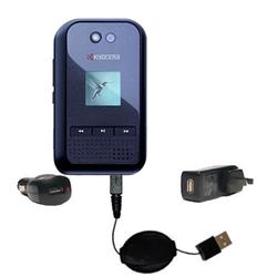 Gomadic Retractable USB Hot Sync Compact Kit with Car & Wall Charger for the Kyocera E2000 - Brand w