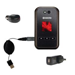 Gomadic Retractable USB Hot Sync Compact Kit with Car & Wall Charger for the Kyocera Tempo - Brand w