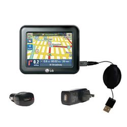 Gomadic Retractable USB Hot Sync Compact Kit with Car & Wall Charger for the LG LN845 - Brand w/ Tip
