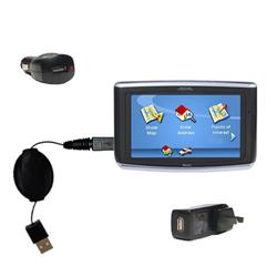 Gomadic Retractable USB Hot Sync Compact Kit with Car & Wall Charger for the Magellan Maestro 3200 - Gomadic