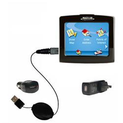 Gomadic Retractable USB Hot Sync Compact Kit with Car & Wall Charger for the Magellan Maestro 3210 - Gomadic