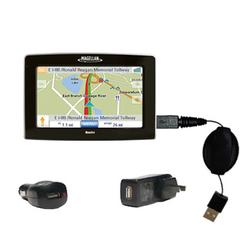 Gomadic Retractable USB Hot Sync Compact Kit with Car & Wall Charger for the Magellan Maestro 4200 - Gomadic