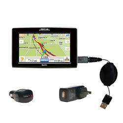 Gomadic Retractable USB Hot Sync Compact Kit with Car & Wall Charger for the Magellan Maestro 5310 - Gomadic