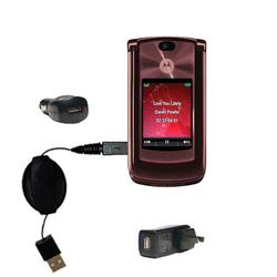 Gomadic Retractable USB Hot Sync Compact Kit with Car & Wall Charger for the Motorola MOTORAZR2 V9 - Gomadic