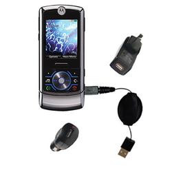 Gomadic Retractable USB Hot Sync Compact Kit with Car & Wall Charger for the Motorola ROKR Z6C - Bra