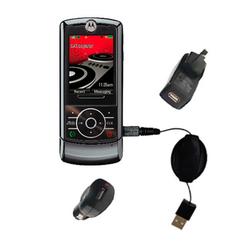 Gomadic Retractable USB Hot Sync Compact Kit with Car & Wall Charger for the Motorola ROKR Z6M - Bra