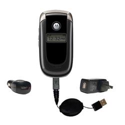 Gomadic Retractable USB Hot Sync Compact Kit with Car & Wall Charger for the Motorola V197 - Brand w