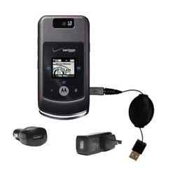 Gomadic Retractable USB Hot Sync Compact Kit with Car & Wall Charger for the Motorola W755 - Brand w