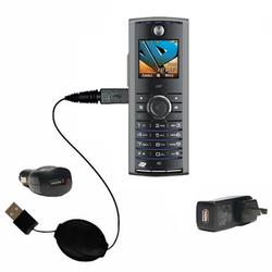Gomadic Retractable USB Hot Sync Compact Kit with Car & Wall Charger for the Motorola i425t - Brand