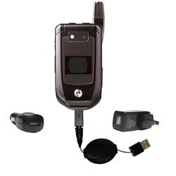 Gomadic Retractable USB Hot Sync Compact Kit with Car & Wall Charger for the Motorola i876 - Brand w