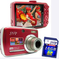 SVP Xthinn 737 Red - 7 Mega Pixels Digital Camera/ Video Recorder/ CCD Sensor/ 3X Optical Zoom + 16G