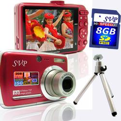 SVP Xthinn 737 Red - 7 Mega Pixels Digital Camera/ Video Recorder/ CCD Sensor/ 3X Optical Zoom + Min (X737R8GBTRI)