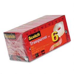 3M Scotch® Glossy Transparent Tape, 3/4 x 1,000 , 1 Core, 6 Rolls Per Pack