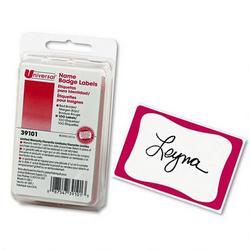 Universal Office Products Self Adhesive Name Badges with Red Border, 3 3/8 x 2 1/4, 100 Badges/Pack