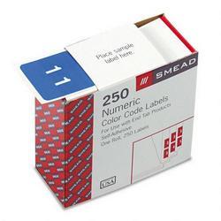 Smead Manufacturing Co. Single Digit Numerical End Tab Labels, White # 1, Lt. Blue Background, 250/Roll