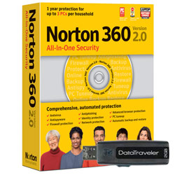 Symantec Norton 360 Version 2.0 - 3 User w/Kingston 2GB DataTraveler 100 USB 2.0 Flash Drive - 2 GB - USB