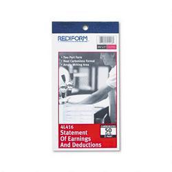 Rediform Office Products Two Part Statement of Earnings Book, 3 5/8 x 6 3/8 Detached, 50 Sets/Book