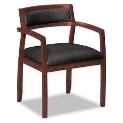 basyx Wood Guest Chairs with Black Leather Seat Upholstered Back