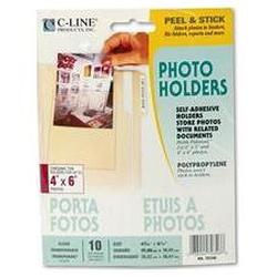 C-Line Products, Inc. Peel & Stick Photo Holders for 3 x 5 & 4 x 6 Photos, 4-3/8 x 6-1/2, Clear, 10/Pack (CLI70346)