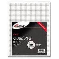 Ampad/Divi Of American Pd & Ppr Quadrille Pad with 4 Squares/Inch, 8-1/2 x 11, White 15#, 50 Sheets/Pad (AMP22030C)