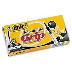 Bic Corporation Round Stic Grip™ Ball Pen, Fine Point, Black Ink, Dozen (BICGSFG11BK)