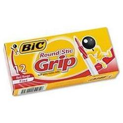Bic Corporation Round Stic Grip™ Ball Pen, Fine Point, Red Ink, Dozen (BICGSFG11RD)
