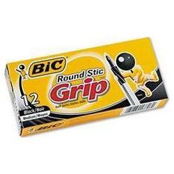 Bic Corporation Round Stic Grip™ Ball Pen, Medium Point, Black Ink, Dozen (BICGSMG11BK)