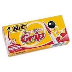 Bic Corporation Round Stic Grip™ Ball Pen, Medium Point, Red Ink, Dozen (BICGSMG11RD)