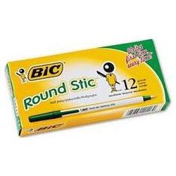 Bic Corporation Round Stic® Ballpoint Pen, Medium Point, 1.0mm, Green Ink, Dozen (BICGSM11GN)