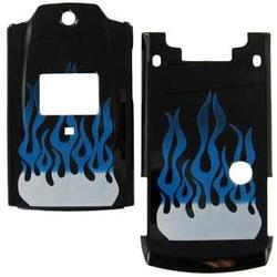Wireless Emporium, Inc. Sanyo 6600/Katana Black w/ Blue Flames Snap-On Protector Case Faceplat