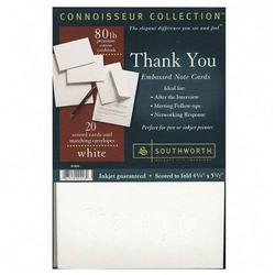 Southworth Company Southworth Thank You Embossed Notecard - 5.5 x 8.5 - 80lb - Vellum - 20 x Card, 20 x Envelope (R1020)