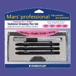 Staedtler 712C4SBK Mars Professional Technical Drawing Pens And Refills, Waterbased Ink, Black