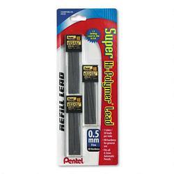 Pentel Of America Super Hi-Polymer® .5mm Lead Refills, HB, 3 Tubes (90 Leads) per Pack (PENC25BPHB3K6)