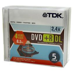 TDK 2.4x DVD+R Double Layer Media - 8.5GB - 120mm Standard - 5 Pack Jewel Case