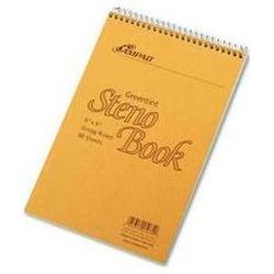 Ampad/Divi Of American Pd & Ppr Top Bound Spiral Gregg Ruled Steno Book, 6x9, 80 Greentint Sheets, Kraft Covers (AMP25274)