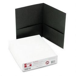 Universal Office Products Two Pocket Portfolios, Black Leatherette Cover, 11 x 8-1/2, 25 per Box (UNV56616)