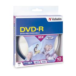 VERBATIM Verbatim 16x DVD-R Media - 4.7GB - 10 Pack (95100)