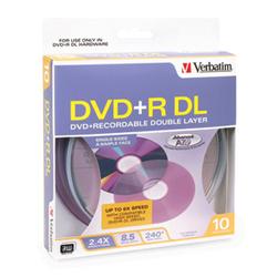 VERBATIM Verbatim 2.4x DVD+R Double Layer Media - 8.5GB - 120mm Standard - 10 Pack Spindle