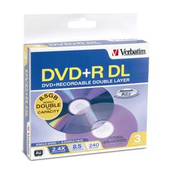 VERBATIM Verbatim 2.4x DVD+R Double Layer Media - 8.5GB - 120mm Standard - 3 Pack Jewel Case