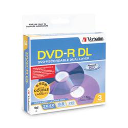 VERBATIM CORPORATION Verbatim 2x-4x DVD-R DL Media - 8.5GB - 120mm Standard - 3 Pack Jewel Case (95165)