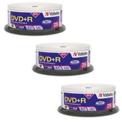 VERBATIM CORPORATION Verbatim 3 x 25 pack (75 disks) DVD+R 16x 4.7GB Spindle Kit