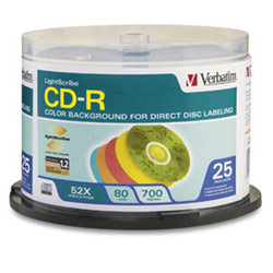 VERBATIM CORPORATION Verbatim Color LightScribe 52x CD-R Media - 700MB - 120mm Standard