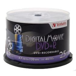 VERBATIM Verbatim DigitalMovie 8x DVD+R Media - 4.7GB - 25 Pack